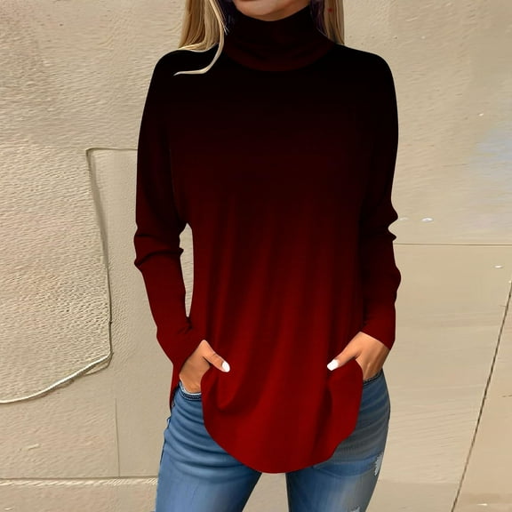 Womens Tops Women's Spring High Neck Gradient Loose Casual Long Sleeve T Shirt Shirts for Women