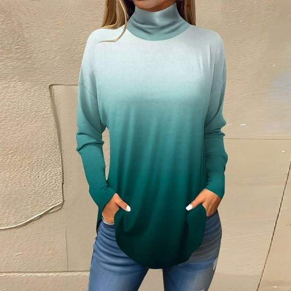 Womens Tops Women's Spring High Neck Gradient Loose Casual Long Sleeve T Shirt Shirts for Women