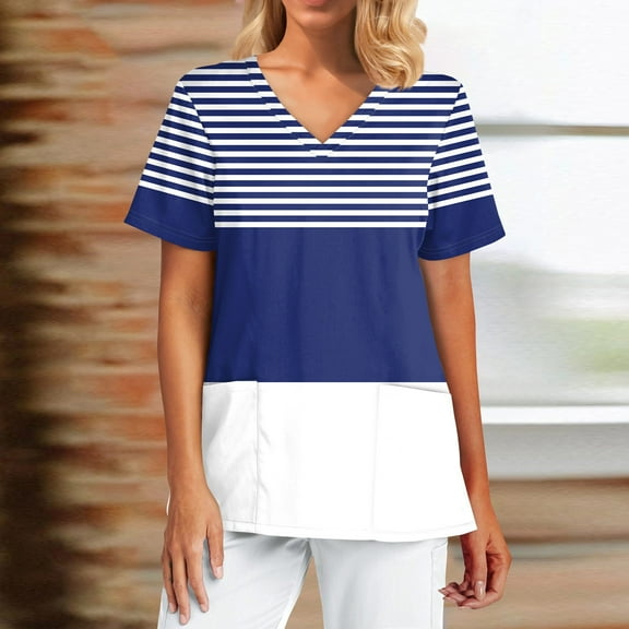 Womens Tops Women's Spring/Summer Casual Print Round Neck Short Sleeve Loose T-shirt