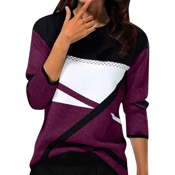 Womens Tops Women's Striped Printed V Neck Seven Quarter Sleeve T Shirt Top