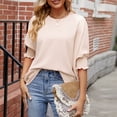 thumbnail image 1 of Womens Tops Women's Summer Casual And Loose Solid Color Round Neck T-shirt With Haif Sleeve Casual Top, 1 of 5