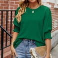 thumbnail image 1 of Womens Tops Women's Summer Casual And Loose Solid Color Round Neck T-shirt With Haif Sleeve Casual Top, 1 of 5