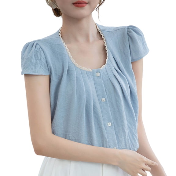 Womens Tops, Women's Summer Cute Plaid Gingham Shirts Cap Sleeve Y2k Slim Going Out Coquette Babydoll Top Blouse