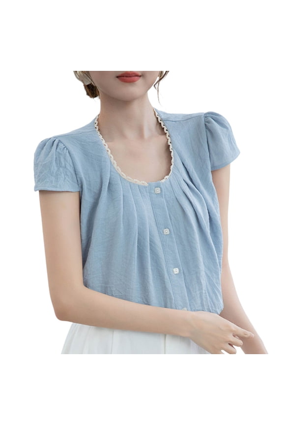 Womens Tops, Women's Summer Cute Plaid Gingham Shirts Cap Sleeve Y2k Slim Going Out Coquette Babydoll Top Blouse