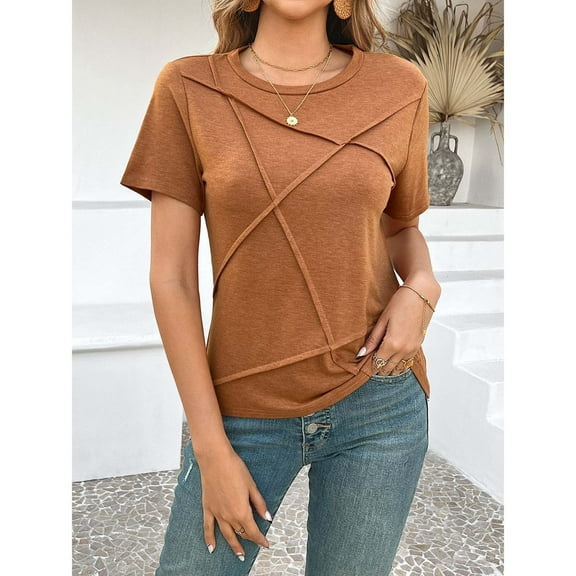 Womens Tops Women's Summer Tops 2025 Pleated Round Neck Short Sleeve Shirts Business Casual Shirts for Women