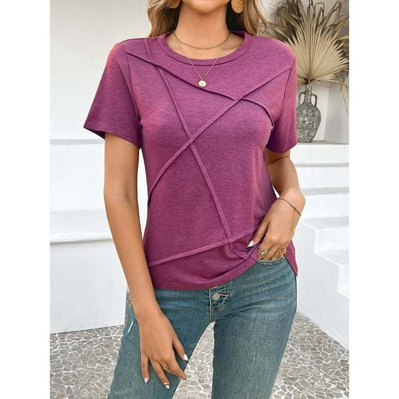 Womens Tops Women's Summer Tops 2025 Pleated Round Neck Short Sleeve Shirts Business Casual Shirts for Women