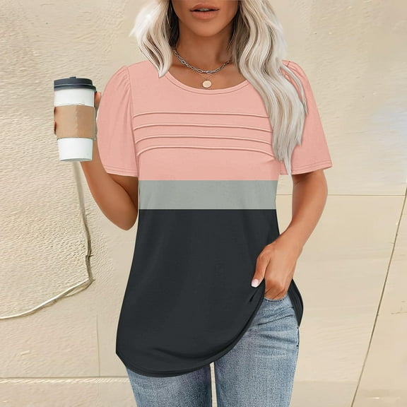Womens Tops Women's T Shirt Short Sleeve Formal Casual Shirt Spring Summer Clothing Flowing Creases Front V Neck Shirts for Women