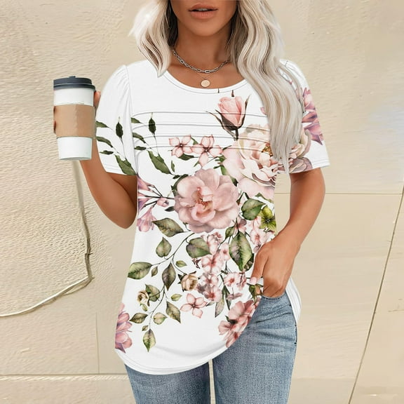 Womens Tops Women's T Shirt Short Sleeve Formal Casual Shirt Spring Summer Clothing Flowing Creases Front V Neck Shirts for Women