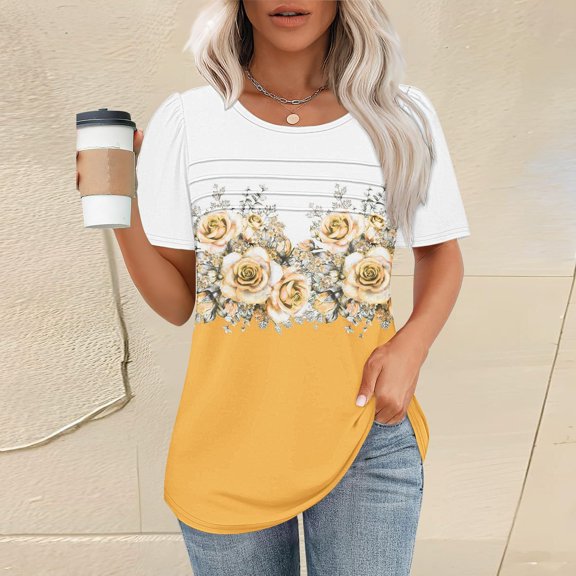 Womens Tops Women's T Shirt Short Sleeve Formal Casual Shirt Spring Summer Clothing Flowing Creases Front V Neck Shirts for Women