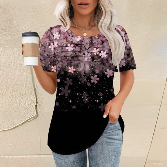 Womens Tops Women's T Shirt Short Sleeve Formal Casual Shirt Spring Summer Clothing Flowing Creases Front V Neck Shirts for Women