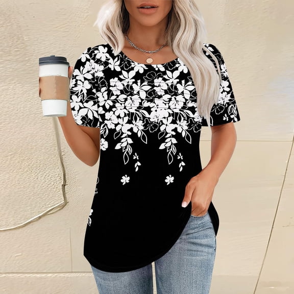 Womens Tops Women's T Shirt Short Sleeve Formal Casual Shirt Spring Summer Clothing Flowing Creases Front V Neck Shirts for Women