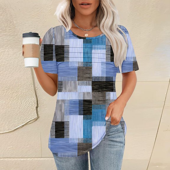 Womens Tops Women's T Shirt Short Sleeve Formal Casual Shirt Spring Summer Clothing Flowing Creases Front V Neck Shirts for Women