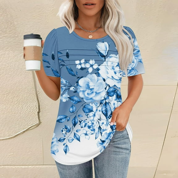 Womens Tops Women's T Shirt Short Sleeve Formal Casual Shirt Spring Summer Clothing Flowing Creases Front V Neck Shirts for Women