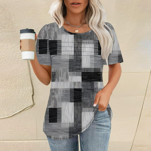 Womens Tops Women's T Shirt Short Sleeve Formal Casual Shirt Spring Summer Clothing Flowing Creases Front V Neck Shirts for Women