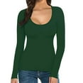 thumbnail image 1 of Womens Tops Women's T Shirt Solid Color Low U Neck Slim Bottom Long Sleeved Top, 1 of 6