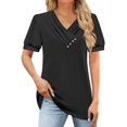 thumbnail image 1 of Womens Tops Women's T Shirt Tee Casual V-neck Short-sleeved T-shirt Solid Button Top, 1 of 5
