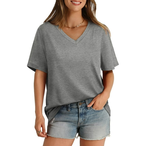 Womens Tops Women's T-Shirt V Neck Short Sleeve Solid Color Casual Loose T-Shirt Top