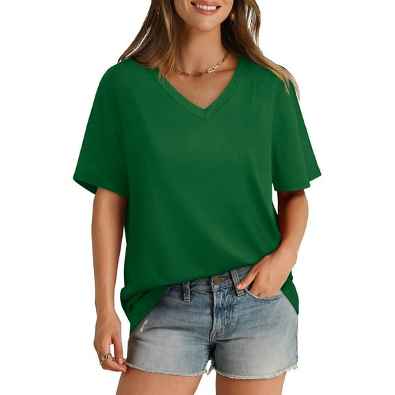 Womens Tops Women's T-Shirt V Neck Short Sleeve Solid Color Casual Loose T-Shirt Top