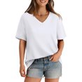 thumbnail image 1 of Womens Tops Women's T-Shirt V Neck Short Sleeve Solid Color Casual Loose T-Shirt Top, 1 of 7