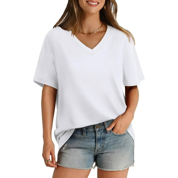 Womens Tops Women's T-Shirt V Neck Short Sleeve Solid Color Casual Loose T-Shirt Top