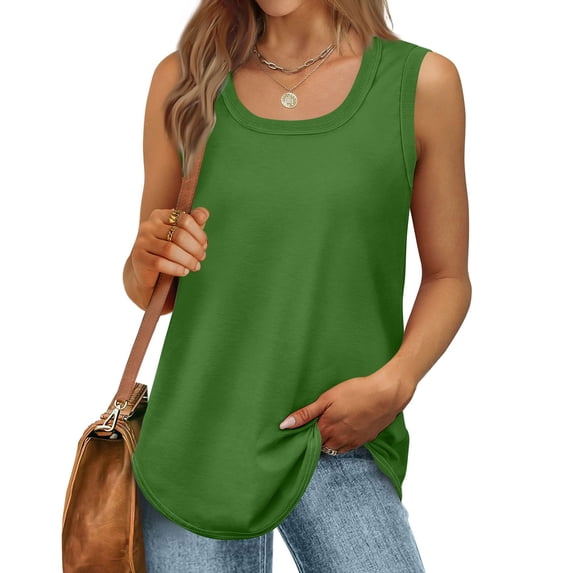 Womens Tops Women's Tank Top Summer Loose Sleeveless Top With Edge Large Round Neck Curved Hem Short Sleeves