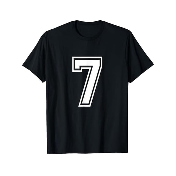Womens Tops, Womens 7 Number Seven Team Sports Graphic Design Matching Varsity Crew-Neck T-Shirt Black S