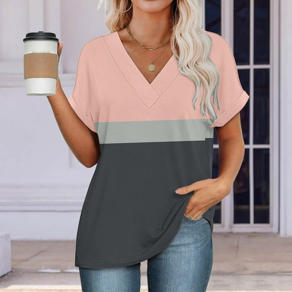Womens Tops Womens Fashion T Shirts 2025 Short Sleeve Casual V Neck Summer Tops Cute Loose Fit Blouses Graphic Tees Shirts for Women