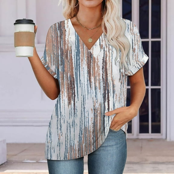 Womens Tops Womens Fashion T Shirts 2025 Short Sleeve Casual V Neck Summer Tops Cute Loose Fit Blouses Graphic Tees Shirts for Women