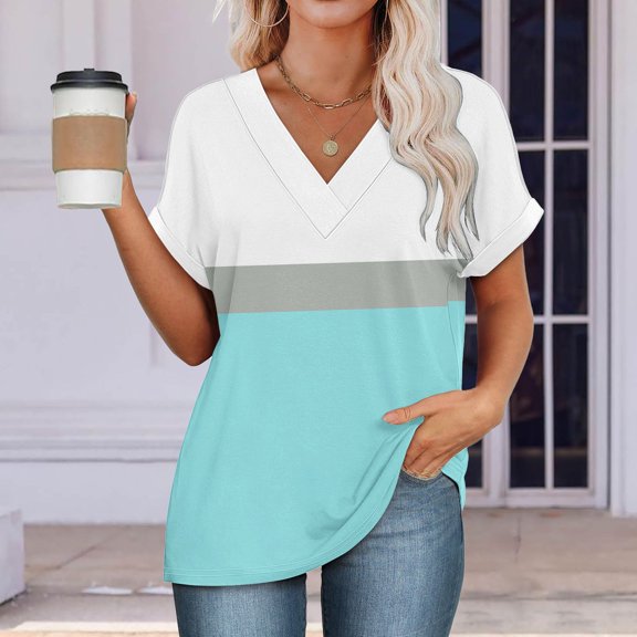 Womens Tops Womens Fashion T Shirts 2025 Short Sleeve Casual V Neck Summer Tops Cute Loose Fit Blouses Graphic Tees Shirts for Women