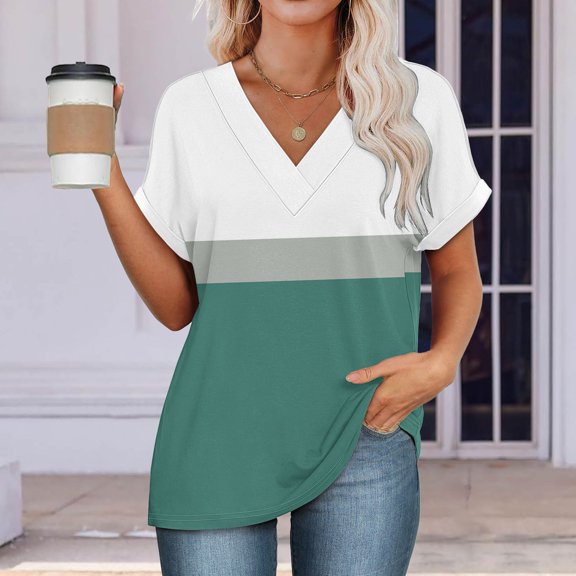Womens Tops Womens Fashion T Shirts 2025 Short Sleeve Casual V Neck Summer Tops Cute Loose Fit Blouses Graphic Tees Shirts for Women