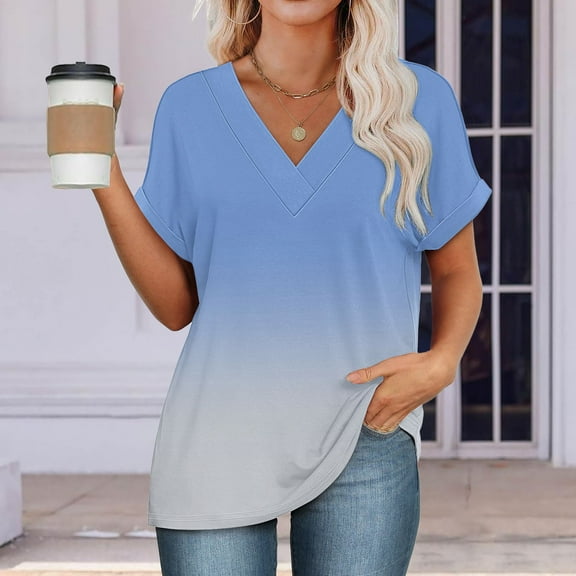 Womens Tops Womens Fashion T Shirts 2025 Short Sleeve Casual V Neck Summer Tops Cute Loose Fit Blouses Graphic Tees Shirts for Women