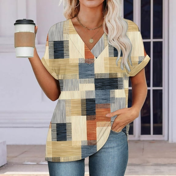 Womens Tops Womens Fashion T Shirts 2025 Short Sleeve Casual V Neck Summer Tops Cute Loose Fit Blouses Graphic Tees Shirts for Women