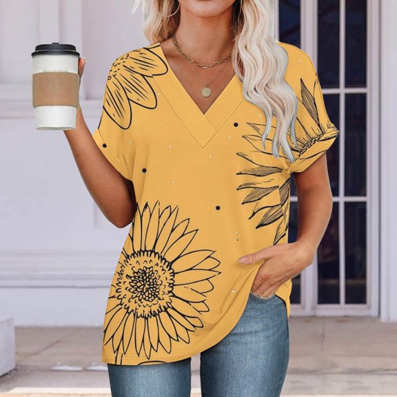 Womens Tops Womens Fashion T Shirts 2025 Short Sleeve Casual V Neck Summer Tops Cute Loose Fit Blouses Graphic Tees Shirts for Women