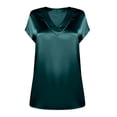thumbnail image 1 of Womens Tops Womens Satin Shirt Short Sleeve V Neck Blouse Casual Work Tops Outfits Work T-Shirts For Women, 1 of 4