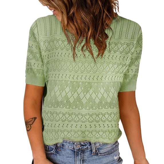 Womens Tops Womens Short Sleeve Crew Neck Lightweight Knit Sweater Blouse Trendy