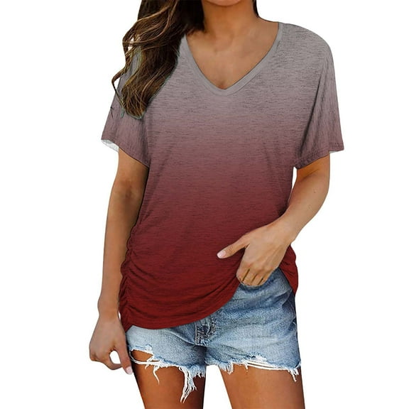 Womens Tops Womens Short Sleeve V Neck Tops with Side Shirring Loose Fit Shirts Shirts for Women