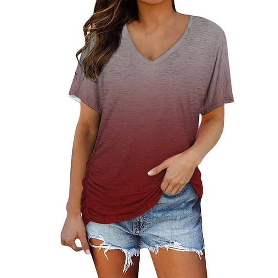 Womens Tops Womens Short Sleeve V Neck Tops with Side Shirring Loose Fit Shirts Shirts for Women