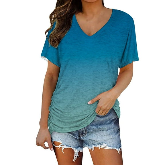 Womens Tops Womens Short Sleeve V Neck Tops with Side Shirring Loose Fit Shirts Shirts for Women