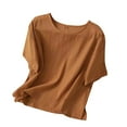 thumbnail image 1 of Womens Tops Womens Solid Color Casual Loose T Shirt Short Sleeve Round Neck Linen Blouse Plus Size Women Tops Summer Blouses for Women, 1 of 4