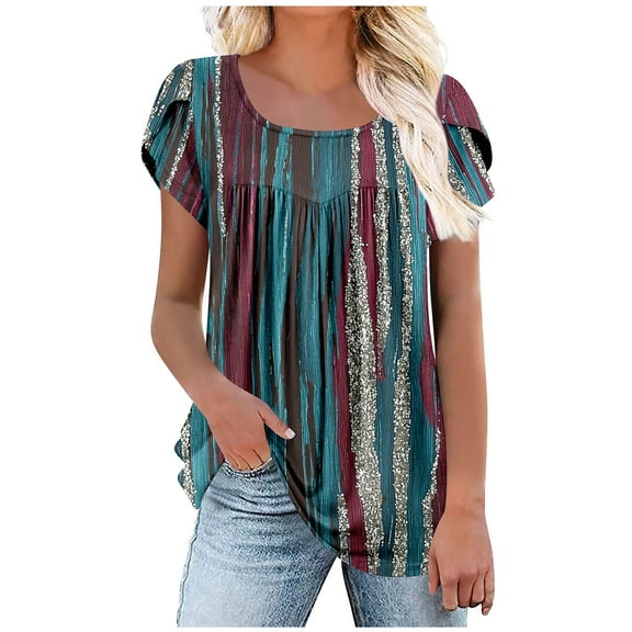 Womens Tops, Womens Tops Dressy Casual Short Sleeve V Neck Plus Size Blouses for Women 4X-5X Tee Shirts Womens Loose Fit Athletic Tops Women Sleeveless Hawaiian Shirts Blue