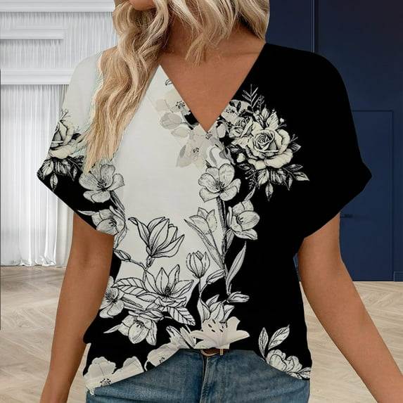 Womens Tops Womens Tops Short Sleeve Shirts 2025 Fashion V Neck Outfits Clothes Shirts for Women