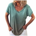 thumbnail image 1 of Womens Tops Workout Shirts Casual V-Neck Fading Color Short Sleeve Plus Size Women Tees Blouses Green 4XL, 1 of 3