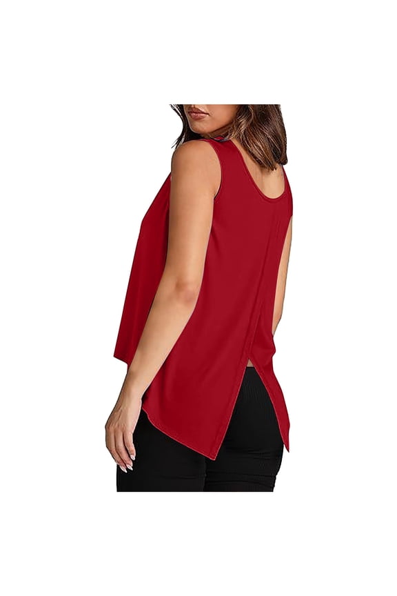 Womens Tops Workout Shirts Solid Color Tank Loose Fit Basic Clothes Summer Sleeveless Open Back Plain Tees Blouses Red M
