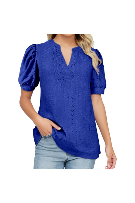 Womens Tops Workout Shirts Solid Color Trendy Slim Fit Casual Summer Easy Care Versatile Plain Tees Blouses Blue XL