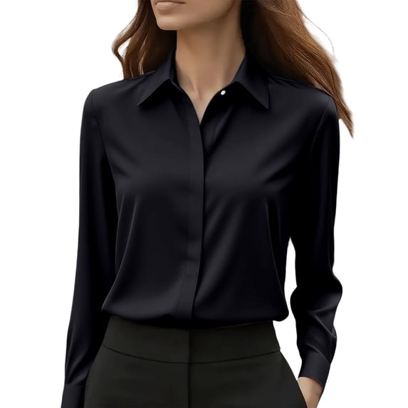 Womens Tops Wrinkle Resistant Long Sleeve formal Work Blouse Spring Summer Shirts for Women Black L