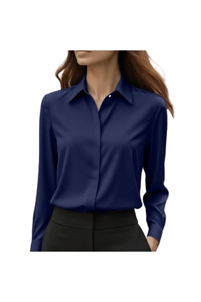 Womens Tops Wrinkle Resistant Long Sleeve formal Work Blouse Spring Summer Shirts for Women Blue M
