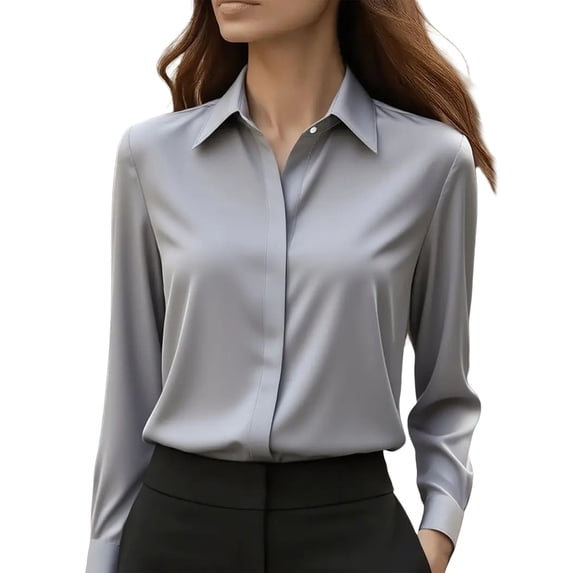 Womens Tops Wrinkle Resistant Long Sleeve formal Work Blouse Spring Summer Shirts for Women Gray L