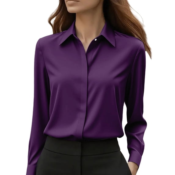 Womens Tops Wrinkle Resistant Long Sleeve formal Work Blouse Spring Summer Shirts for Women Purple 2Xl