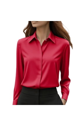 Womens Tops Wrinkle Resistant Long Sleeve formal Work Blouse Spring Summer Shirts for Women Red L