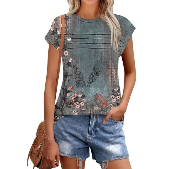 Womens Tops, Xunlbb Women's New Round Neck Short Sleeved Pleated Casual Top T-shirt ,T-shirt Tunic Tops Blue 1